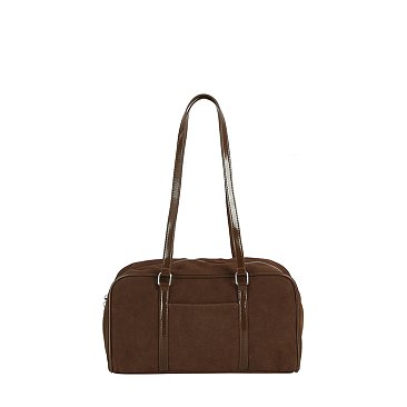 Faux Suede Boston Bag