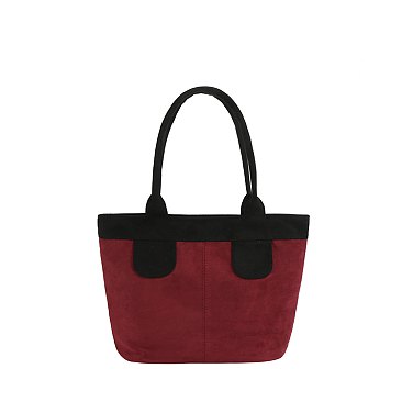 Faux Suede Colorblock Tote Bag