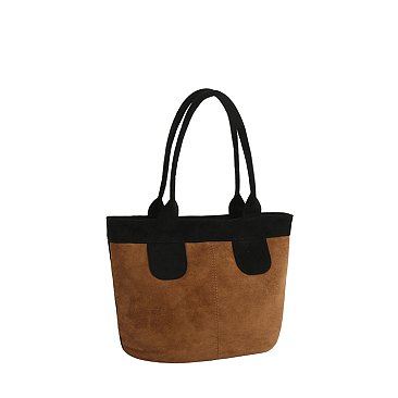 Faux Suede Colorblock Tote Bag
