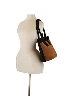 Faux Suede Colorblock Tote Bag