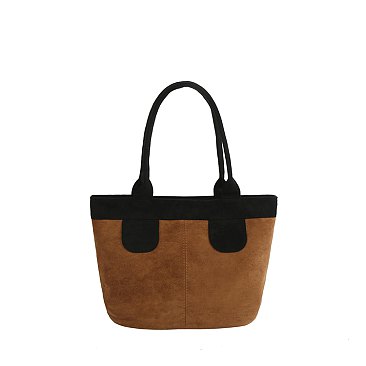 Faux Suede Colorblock Tote Bag