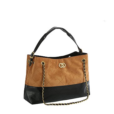 Faux Suede Woven 2 Way Satchel