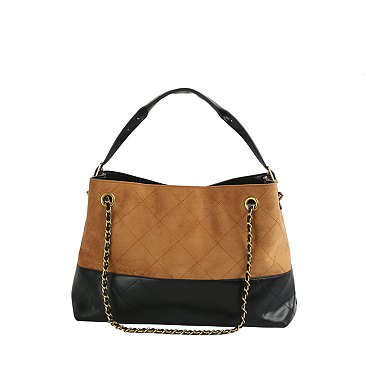 Faux Suede Woven 2 Way Satchel