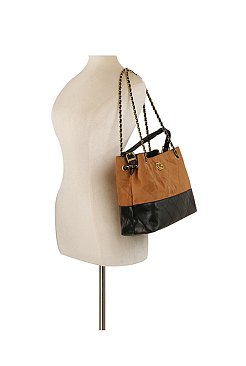 Faux Suede Woven 2 Way Satchel