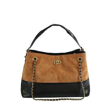 Faux Suede Woven 2 Way Satchel