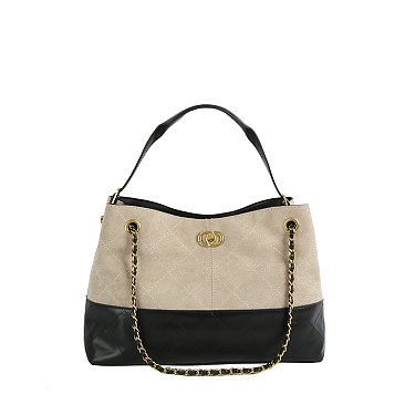Faux Suede Woven 2 Way Satchel