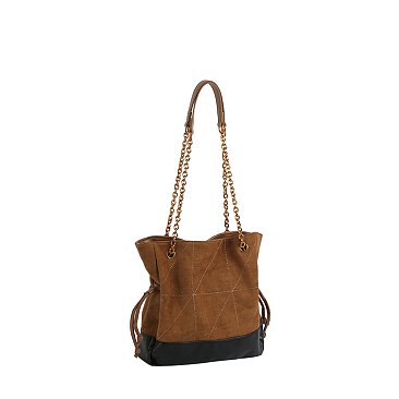 Faux Suede Woven Shoulder Bag