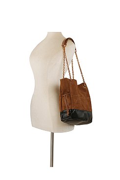 Faux Suede Woven Shoulder Bag