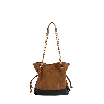 Faux Suede Woven Shoulder Bag
