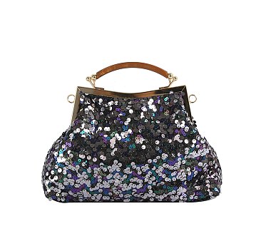 Sequin Kiss Lock Top Handle Satchel