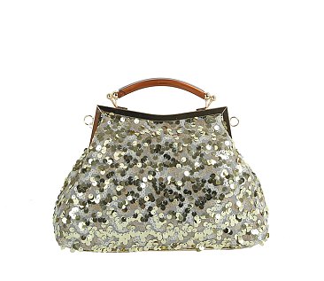 Sequin Kiss Lock Top Handle Satchel