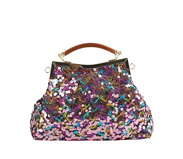 Sequin Kiss Lock Top Handle Satchel