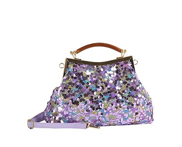 Sequin Kiss Lock Top Handle Satchel