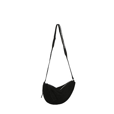Faux Suede Half Moon Crossbody Bag
