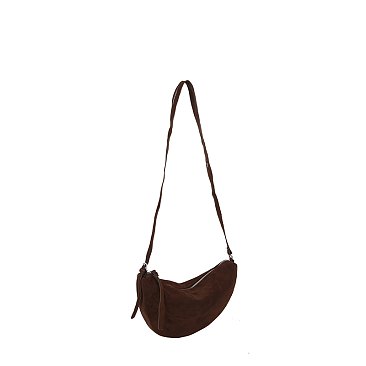 Faux Suede Half Moon Crossbody Bag