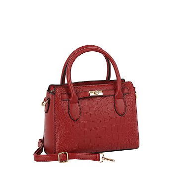 Embossed Croc Top Handle Satchel