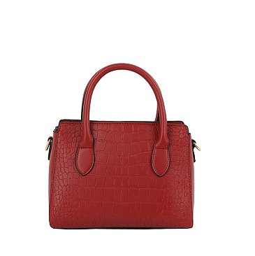 Embossed Croc Top Handle Satchel