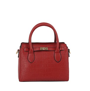Embossed Croc Top Handle Satchel