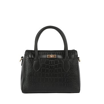 Embossed Croc Top Handle Satchel