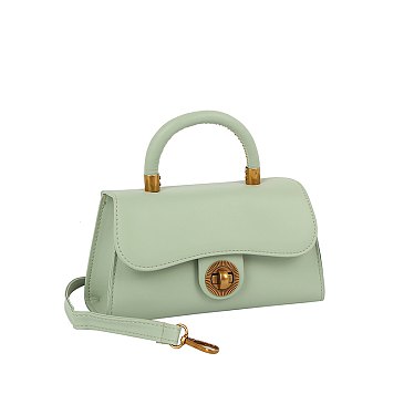 Twist Lock Flap Satchel Crossbody Bag