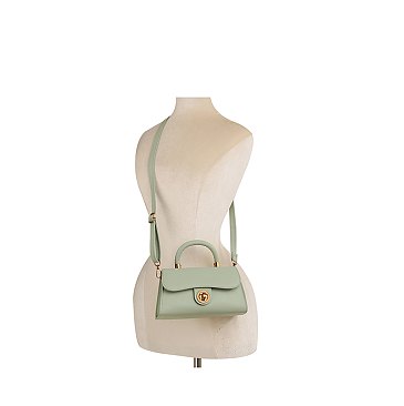 Twist Lock Flap Satchel Crossbody Bag