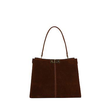 Faux Suede Twist Lock Top Handle Satchel