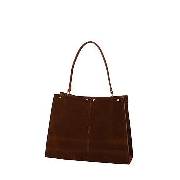 Faux Suede Twist Lock Top Handle Satchel