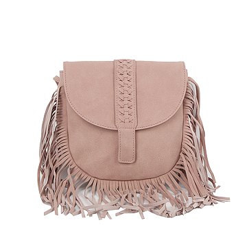 Suede Fringe Flap Crossbody Bag