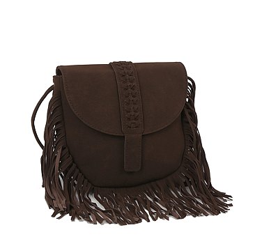 Suede Fringe Flap Crossbody Bag