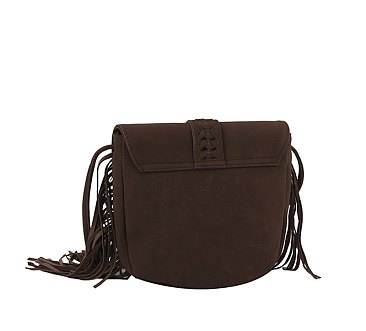 Suede Fringe Flap Crossbody Bag