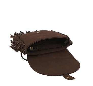 Suede Fringe Flap Crossbody Bag