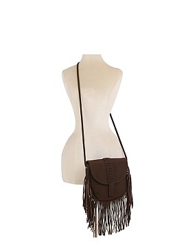 Suede Fringe Flap Crossbody Bag