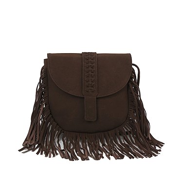 Suede Fringe Flap Crossbody Bag