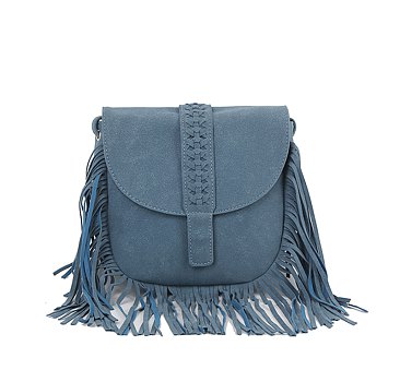 Suede Fringe Flap Crossbody Bag