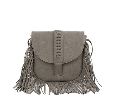 Suede Fringe Flap Crossbody Bag