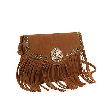 Western Concho Fringe Flap Crossbody Bag