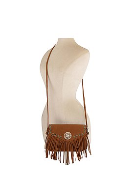 Western Concho Fringe Flap Crossbody Bag