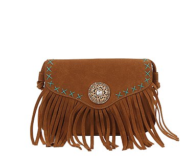 Western Concho Fringe Flap Crossbody Bag