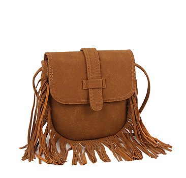 Belted Flap Fringe Crossbody Bag