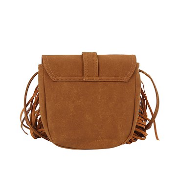 Belted Flap Fringe Crossbody Bag