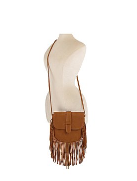 Belted Flap Fringe Crossbody Bag