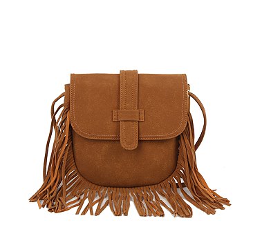 Belted Flap Fringe Crossbody Bag