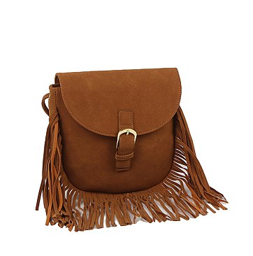 Belted Flap Fringe Crossbody Bag