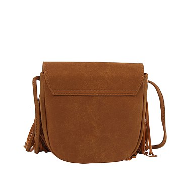 Belted Flap Fringe Crossbody Bag