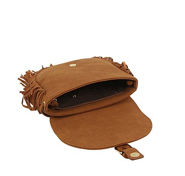 Belted Flap Fringe Crossbody Bag