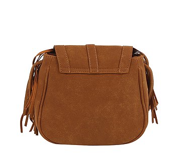 Belted Fringe Flap Crossbody Bag
