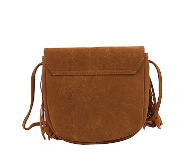 Twist Lock Flap Fringe Crossbody Bag