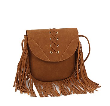 Whipstitch Flap Fringe Crossbody Bag