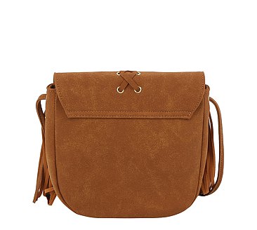 Whipstitch Flap Fringe Crossbody Bag