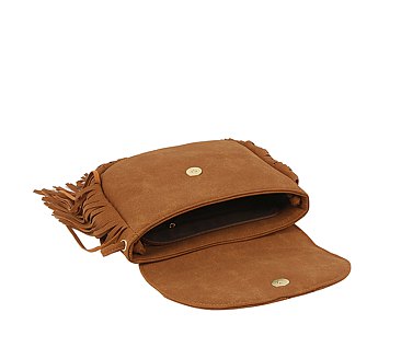 Whipstitch Flap Fringe Crossbody Bag